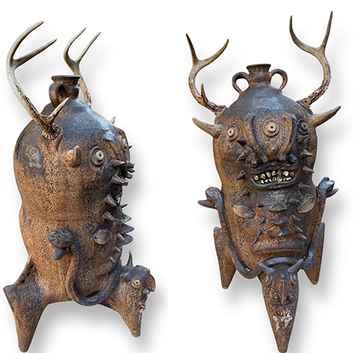 Feliciano Abaurre 25" wood Fired Antler Sculptural Face DP6014